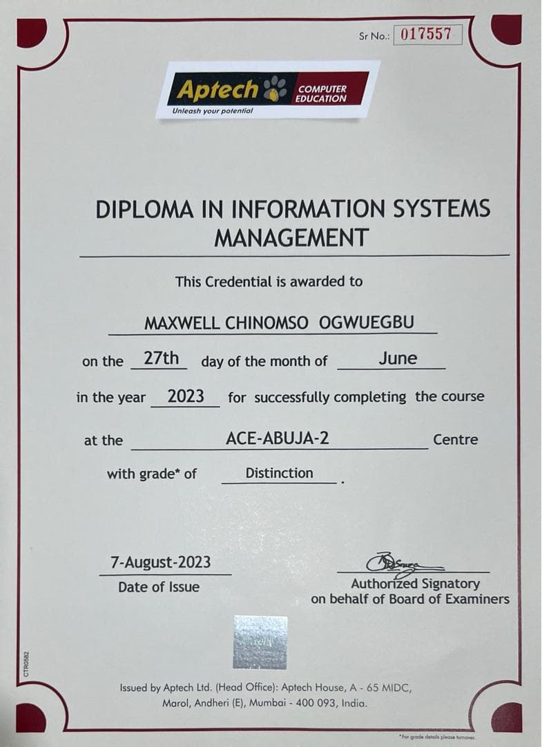 Diploma in Information Systems Management